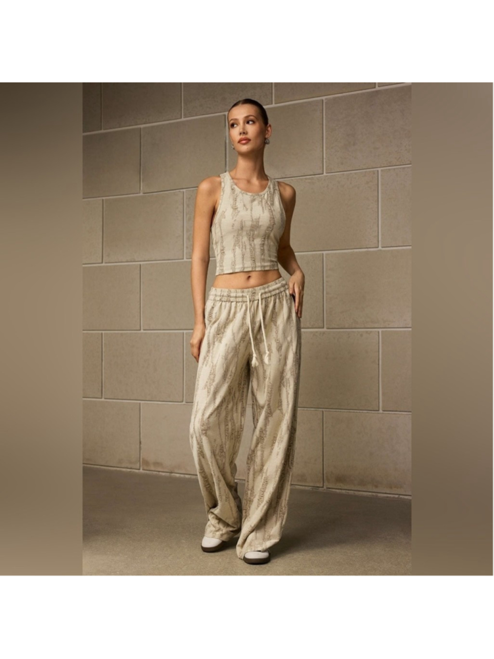 Micas Ripped Sleeveless Tank Top And Drawstring High Waist Trousers Set L MA3-15